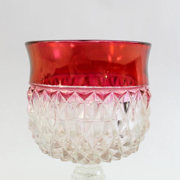 Vintage Indiana Glass Cranberry Diamond Point Goblet 5.5" Cocktail Glass