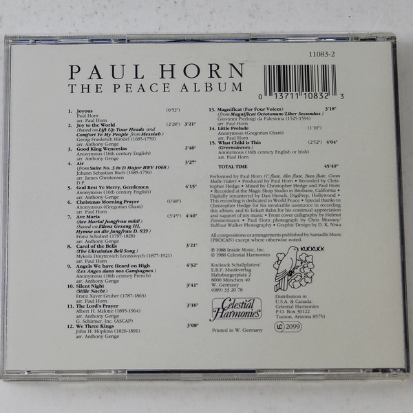 Paul Horn The Peace Album CD 1988 Good Condition Celestial Music