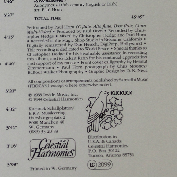 Paul Horn The Peace Album CD 1988 Good Condition Celestial Music