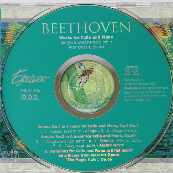 Beethoven Works for Cello and Piano CD 1997 Unlimited Classics - Good Condition