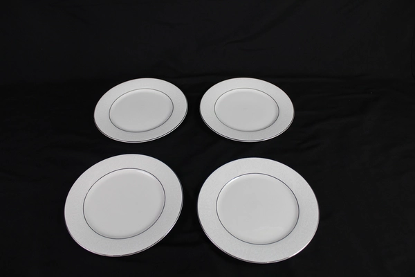 Set of 4 Sango White on White 1079 Salad Plates 7.25" Round Victorian Lace