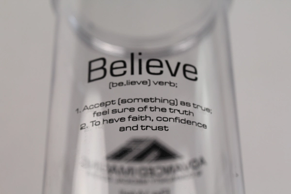 Customizable Pink Travel Mug with Believe Definition Good Condition