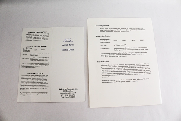 RYC of the Americas Rayon Yarns Product Guide Lot of 2 Pamphlets, Good Condition
