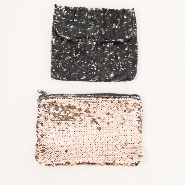 Lot of 2 Sequin Clutch Bags by Rockin Robin - Black & Charcoal Gray