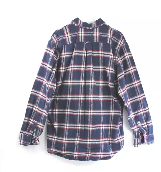 Jachs Men's Large Flannel Shirt Red White Blue Plaid Button-Up - Good Condition