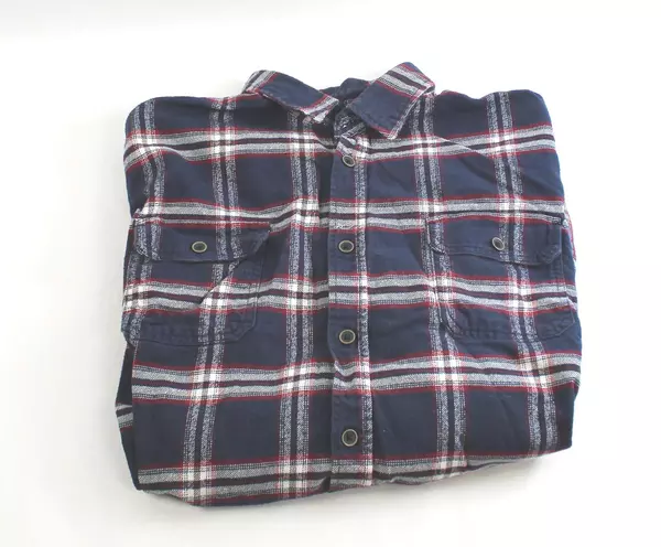 Jachs Men's Large Flannel Shirt Red White Blue Plaid Button-Up - Good Condition