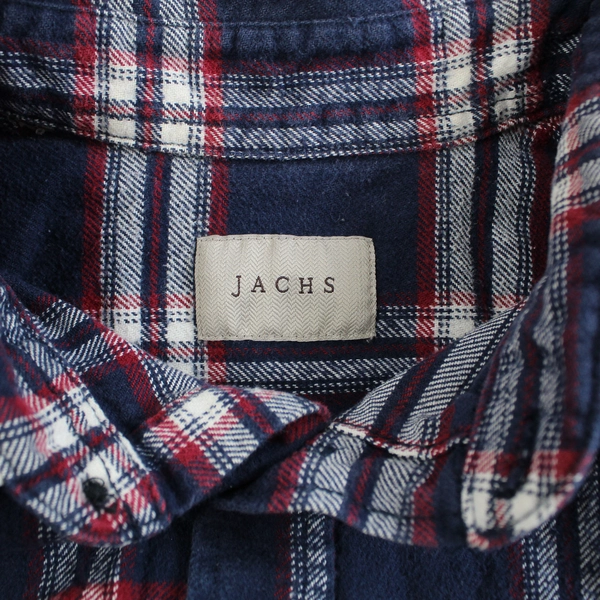 Jachs Men's Large Flannel Shirt Red White Blue Plaid Button-Up - Good Condition