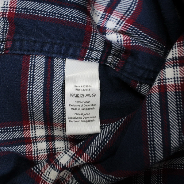 Jachs Men's Large Flannel Shirt Red White Blue Plaid Button-Up - Good Condition