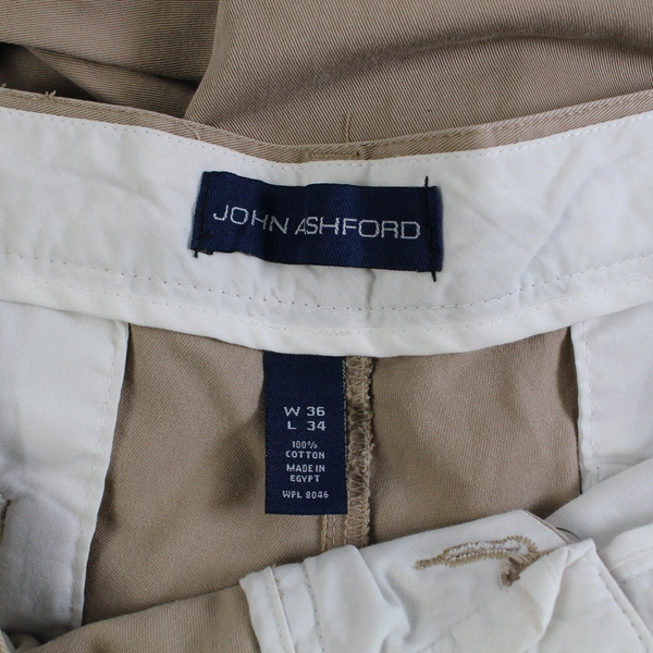 John Ashford Khaki Cotton Pants Size 36 Straight Leg Pre-Owned with Stains