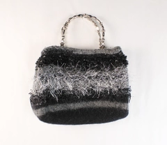 Homemade Knit Crochet Tote Bag with Metal Handles - Craft Storage - Unique!