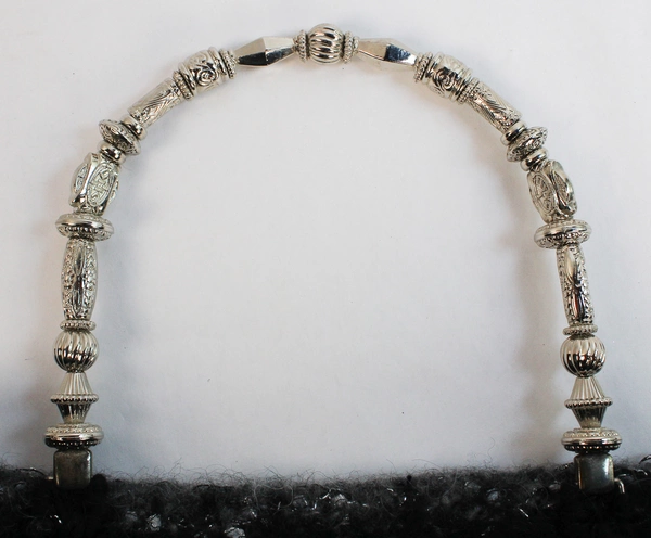 Homemade Knit Crochet Tote Bag with Metal Handles - Craft Storage - Unique!