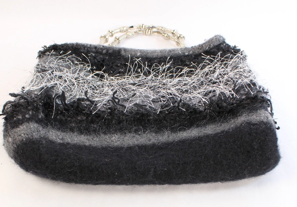 Homemade Knit Crochet Tote Bag with Metal Handles - Craft Storage - Unique!