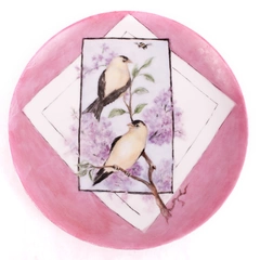 Ceramic Decorative Plate 9.25" Pink Yellow Canaries Vintage Home Decor