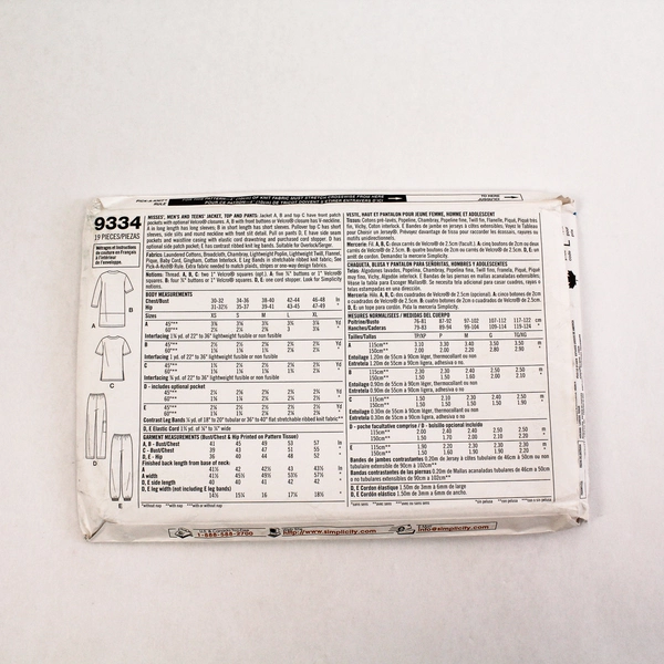 Simplicity Easy to Sew Scrubs Pattern Lot BB L XL 9334 for Men & Women