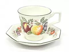 Johnson Brothers Fresh Fruit Octagon Cup & Saucer Set White Porcelain