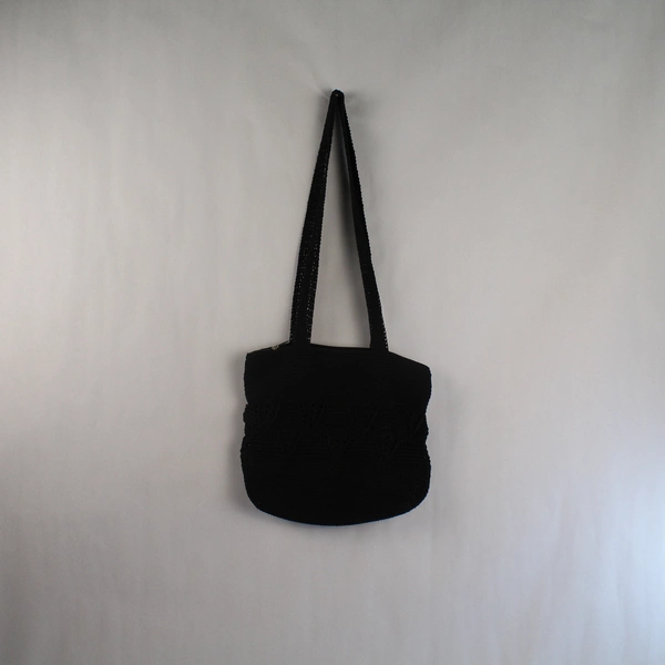 Vintage Amicci Black Braided Tote Bag with Zip Closure - Good Condition