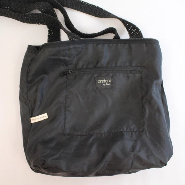 Vintage Amicci Black Braided Tote Bag with Zip Closure - Good Condition