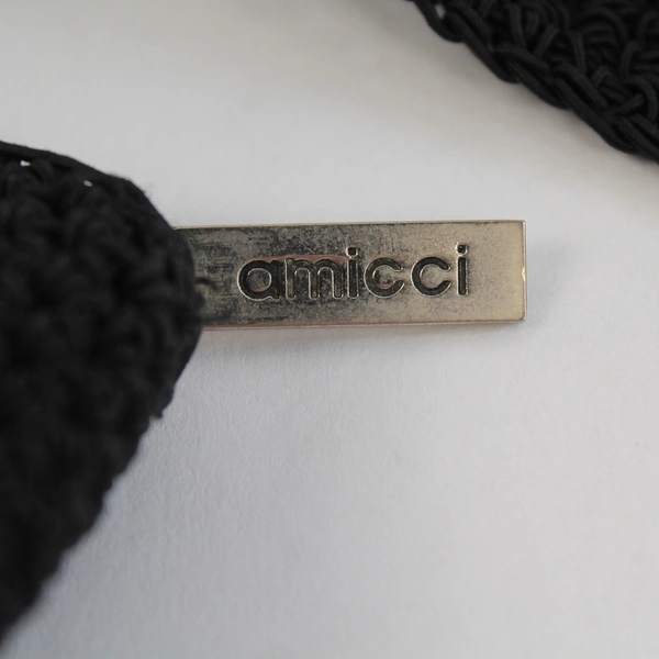 Vintage Amicci Black Braided Tote Bag with Zip Closure - Good Condition