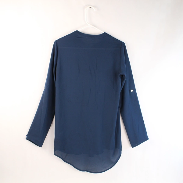 About A Girl Navy Blue Semi-Sheer Henley Blouse Women's Small Pre-Owned