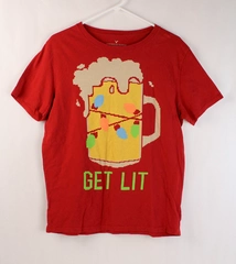 American Eagle Get Lit Christmas Beer Tee Shirt Men’s M Red Holiday Fun