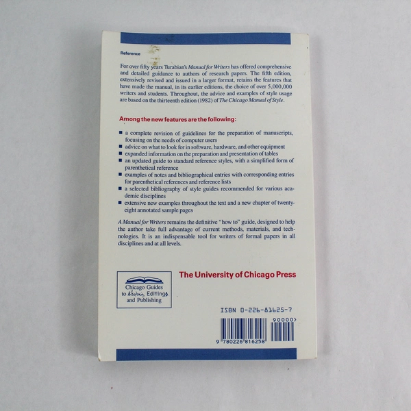 Vintage A Manual for Writers 5th Ed by Kate L Turabian 1987 Paperback
