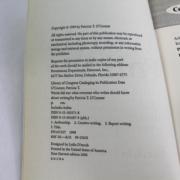 Words Fail Me by Patricia O'Conner 1999 Harcourt Writing Guide Paperback