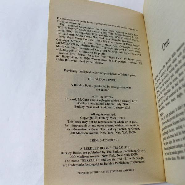 The Dream Lover by Lawrence Sanders - 1987 Berkley Paperback, Good Condition