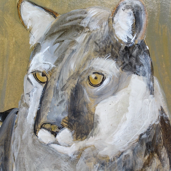 Acrylic Painting Mountain Lion by Mary Rash 2014 Signed McMinnville Art