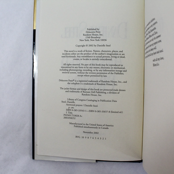 Danielle Steel Answered Prayers Hardcover Novel 2002 Dust Jacket Pre-Owned