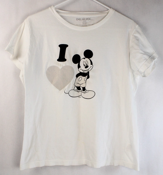 Del Sol Disney I Heart Mickey Tee Shirt Women's Large White Pre-Owned Stains