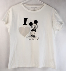 Del Sol Disney I Heart Mickey Tee Shirt Women's Large White Pre-Owned Stains