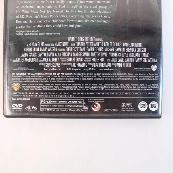 Harry Potter Goblet of Fire DVD 2005 Widescreen Warner Bros PG-13 Pre-Owned