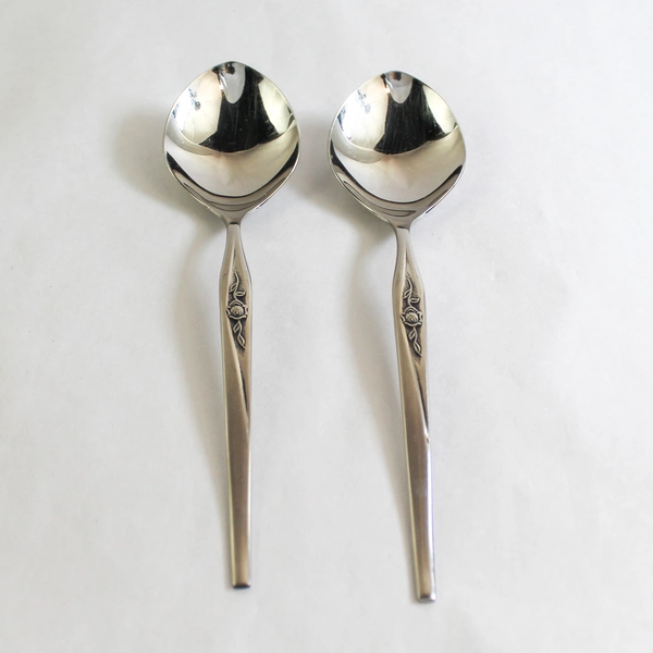 Lot of 2 Vintage Tradition Stainless SRS41 Serving Spoons Rose Design