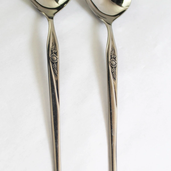 Lot of 2 Vintage Tradition Stainless SRS41 Serving Spoons Rose Design