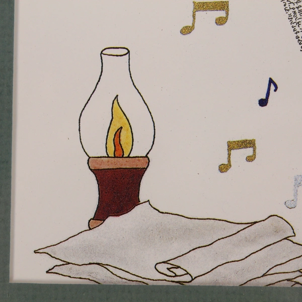 Framed Art Print of Harp and Cello Made of Words Notes Print Green Blue