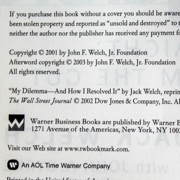 Jack Straight From The Gut by Jack Welch & John A. Byrne - Good Condition