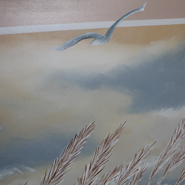 Original Lee Reynolds Pampas Grass Beach Oil Painting On Canvas Framed Signed