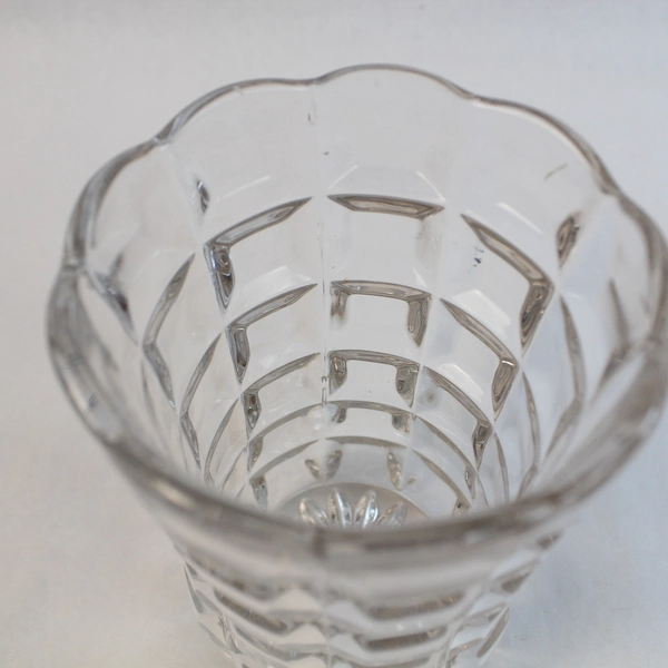 Duncan George Glass Vase 6" Tall EAPG Block Pattern Pre-Owned with Chip