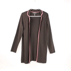 Peck & Peck Women's Brown Cardigan Sweater with Pink Trim Size M Good Condition