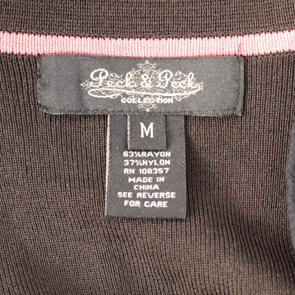 Peck & Peck Women's Brown Cardigan Sweater with Pink Trim Size M Good Condition