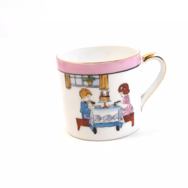Noritake Hand Painted Child's Mug Birthday Design Pink Gold Japan 2.5"