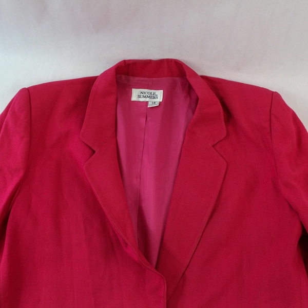 Vintage Nicole Summers Fuchsia Blazer Size 14 with Shoulder Pads, Pre-Owned