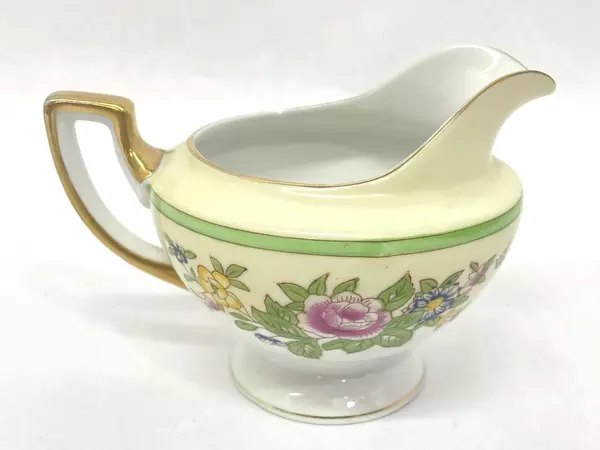 Vintage Yellow Floral Porcelain Creamer Japan Elegant Footed Decorative Piece