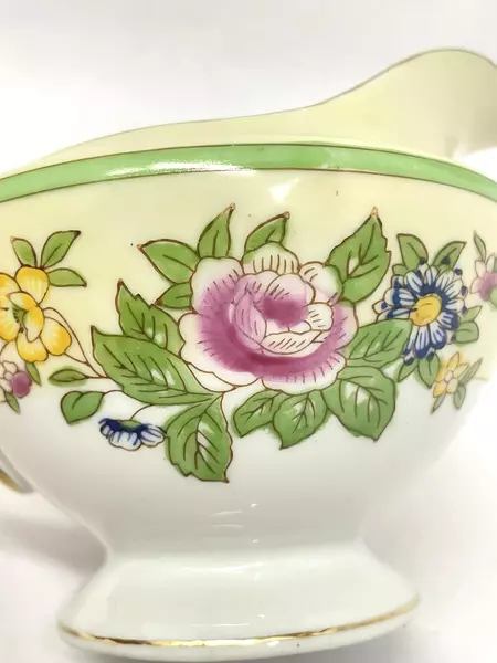 Vintage Yellow Floral Porcelain Creamer Japan Elegant Footed Decorative Piece