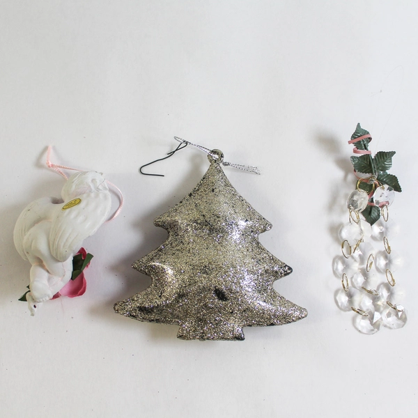 Lot of 3 Cherub & Tree Christmas Ornaments - Beaded Floral Dangles