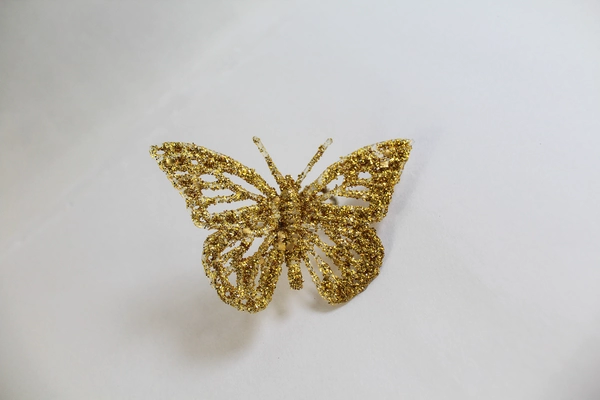 Lot of 4 Gold Glitter Christmas Ornaments: 2 Crosses, Bird & Butterfly