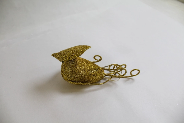 Lot of 4 Gold Glitter Christmas Ornaments: 2 Crosses, Bird & Butterfly