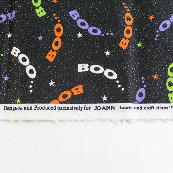 Jo Ann Fabric Halloween Boo Sparkle Black 1 Yard Pre-Owned Craft Panel