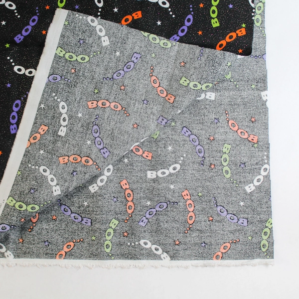 Jo Ann Fabric Halloween Boo Sparkle Black 1 Yard Pre-Owned Craft Panel