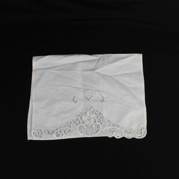 Lot of 2 Vintage White Floral Needle Lace Tea Towels 31x21" with Character